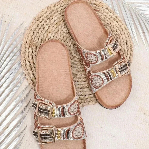 Brown Boho Women's Flat Sandals - Picture 4 of 5